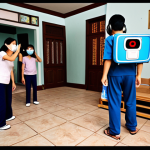 **

>VR simulation of an earthquake in Vietnam. Show a Vietnamese family experiencing the shaking in their home, with visible fear but also a focus on using learned safety techniques (drop, cover, hold on). The scene should highlight the educational aspect of VR for disaster preparedness, showing how it helps people remember safety steps.

**