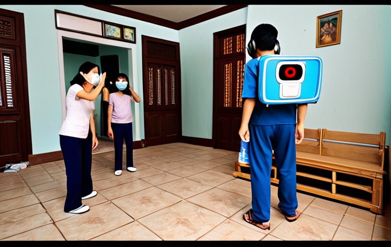 **
>VR simulation of an earthquake in Vietnam. Show a Vietnamese family experiencing the shaking in their home, with visible fear but also a focus on using learned safety techniques (drop, cover, hold on). The scene should highlight the educational aspect of VR for disaster preparedness, showing how it helps people remember safety steps.
**